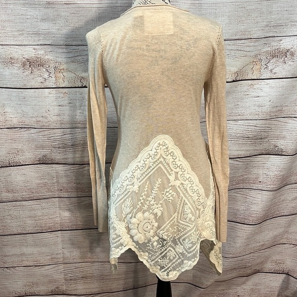 Anthropologie Angel of the North Sweater Lace Tunic Size Small Camel Cream - Picture 7 of 13